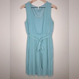 Pinkblush Maternity Light Blue Teal Sleeveless Pleated Mini Dress- Medium